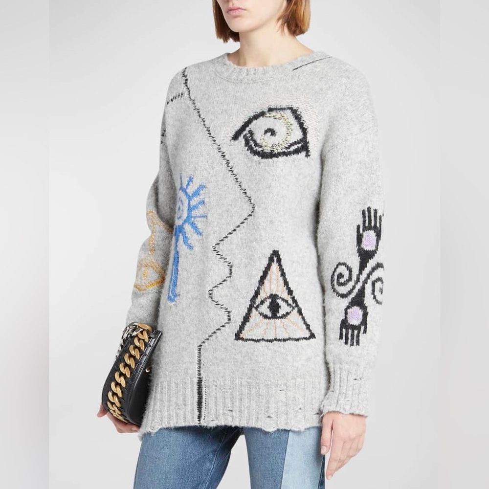NWT $1590 Stella Mccartney Folk Embroidery Sweater In Grey